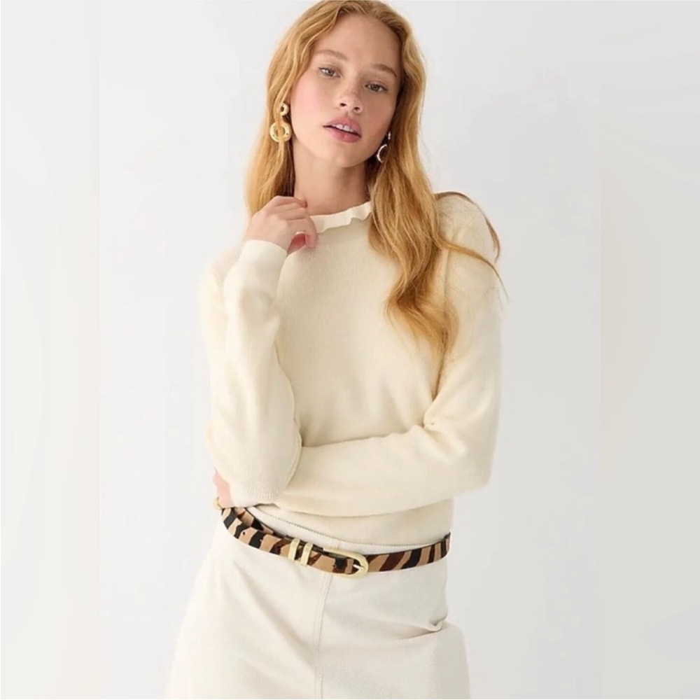 J. Crew Ruffleneck Merino Wool Blend Cream Sweater S